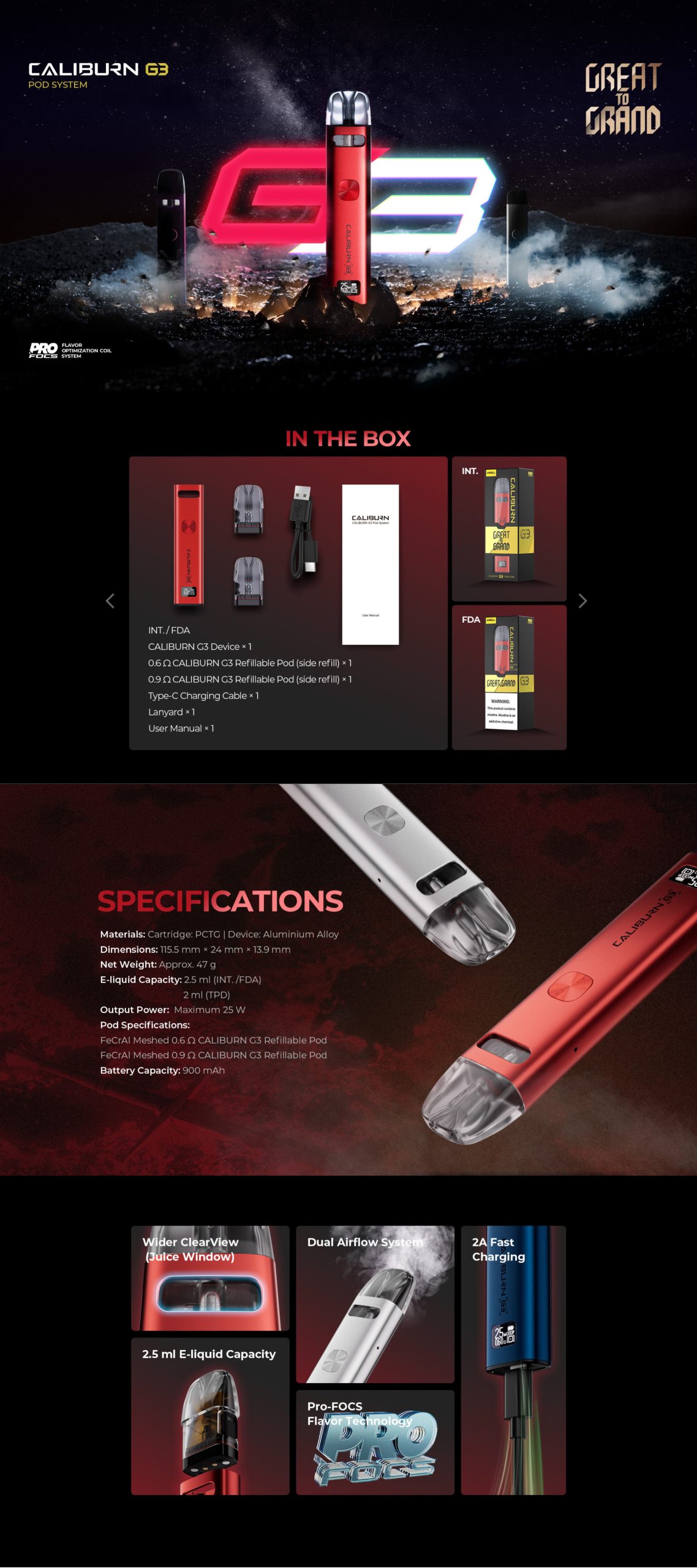 well-caliburn-g3-pod-kit-specifications