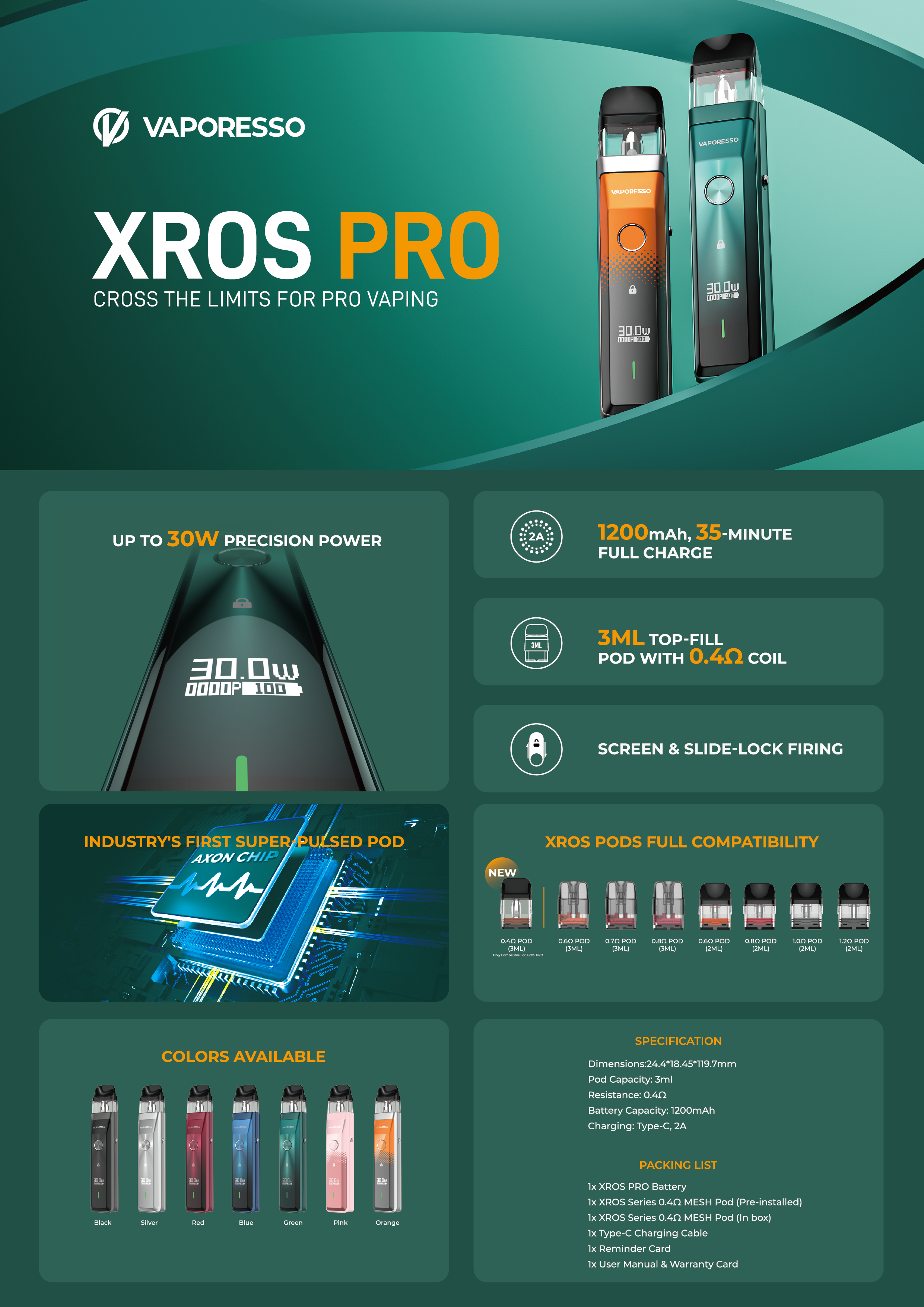 vaporesso-xros-pro-pod-kit-specs